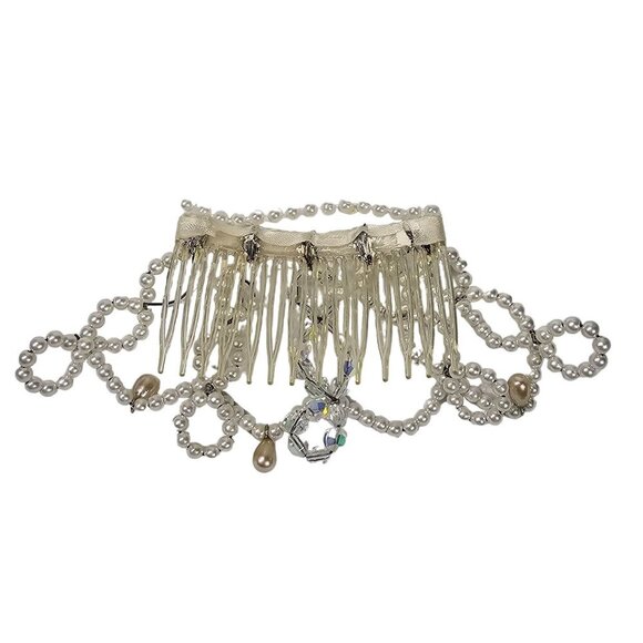 Vintage Pearl & Crystal Bridal Hair Comb With Decorative Beads 1980s 1990s‎ - Picture 2 of 7